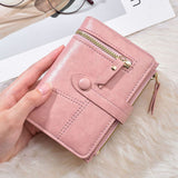 Women Wallet PU Leather Short Small Size Multiple Slots Card Holder Coin Purse for Daily Life Pink