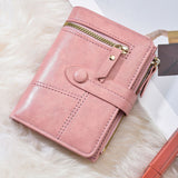 Women Wallet PU Leather Short Small Size Multiple Slots Card Holder Coin Purse for Daily Life Pink