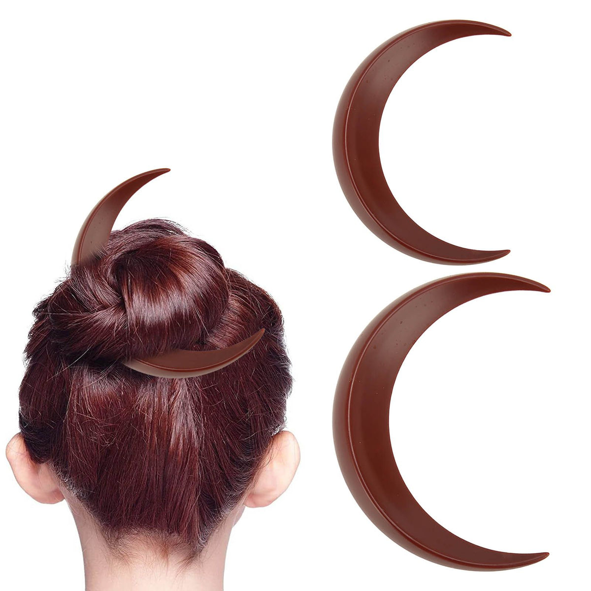 2Pcs Moon Hair Fork ABS Decorative Portable Moon Hairpin Hair Stick for Daily Shopping Cosplays Brown
