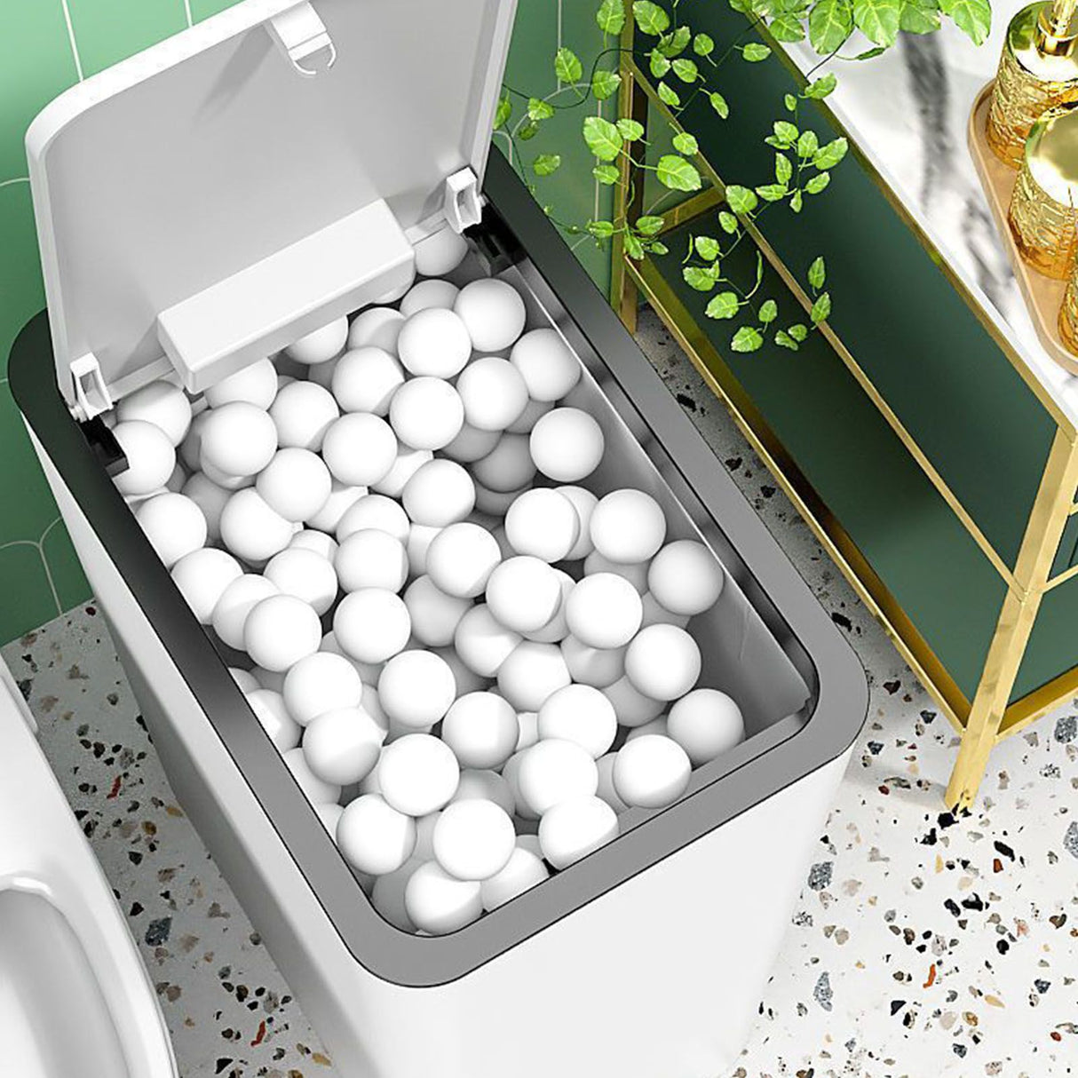 Press Type Trash Can with Cover 15L Capacity Plastic Garbage Bin for Bathroom Toilet Kitchen White