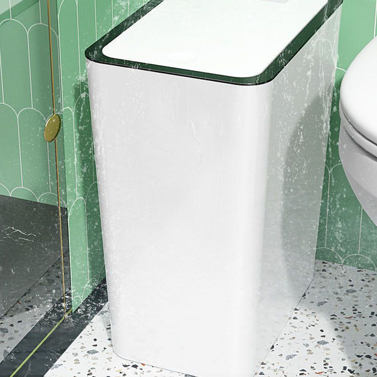 Press Type Trash Can with Cover 15L Capacity Plastic Garbage Bin for Bathroom Toilet Kitchen White