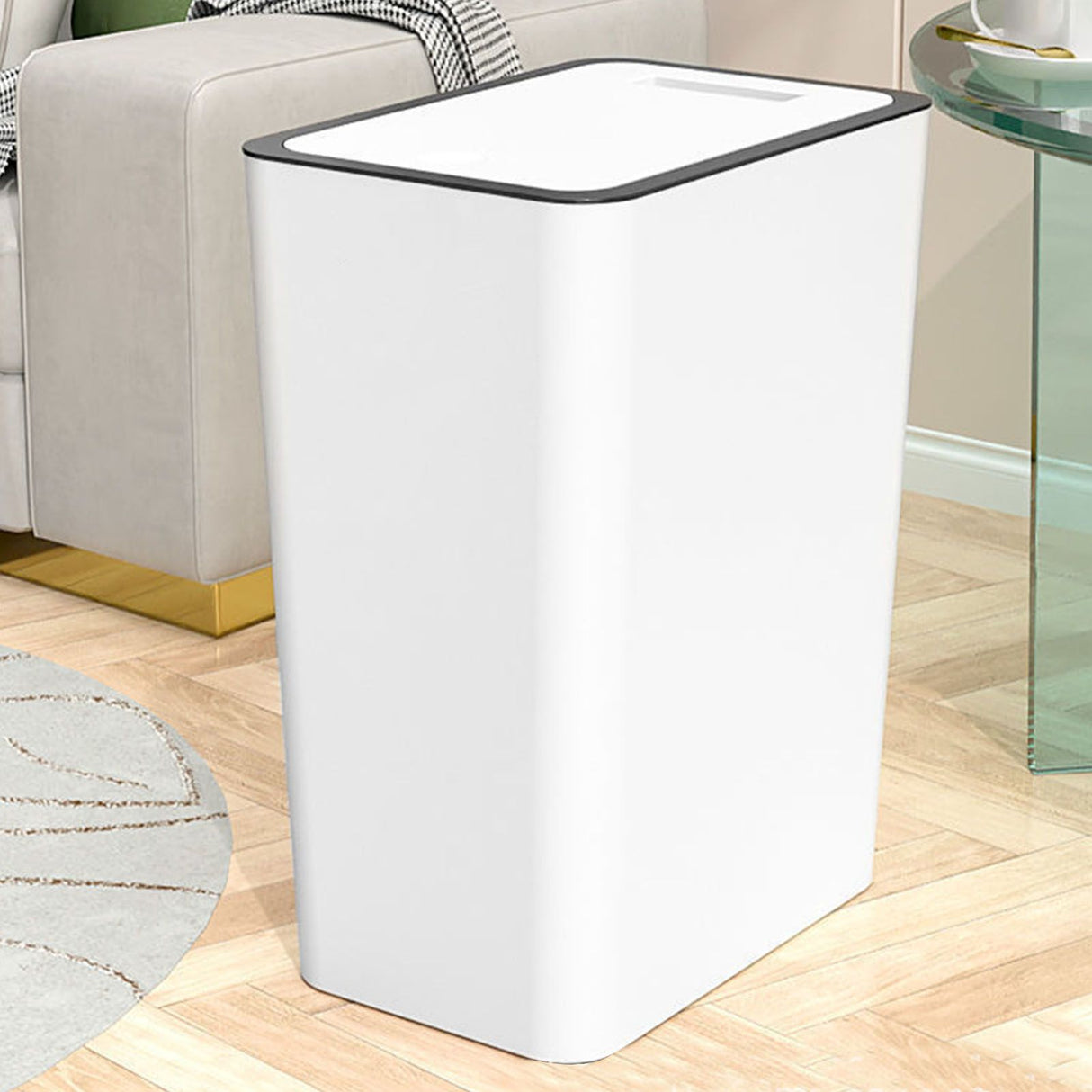 Press Type Trash Can with Cover 15L Capacity Plastic Garbage Bin for Bathroom Toilet Kitchen White