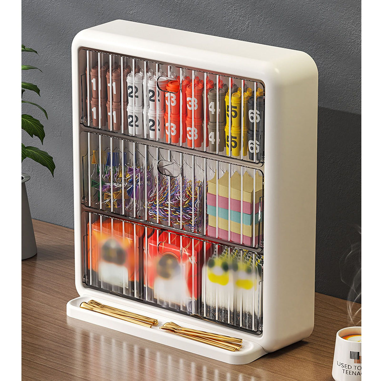 Wall Mounted Coffee Capsule Holder Clear Acrylic Compact Tea Bag Storage Rack for Office L Two Layer Without Grids + One Layer with Three Compartments