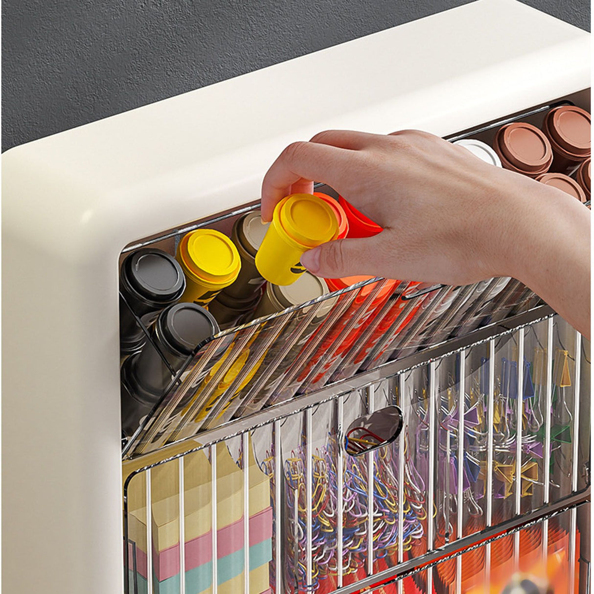 Wall Mounted Coffee Capsule Holder Clear Acrylic Compact Tea Bag Storage Rack for Office L Two Layer Without Grids + One Layer with Three Compartments