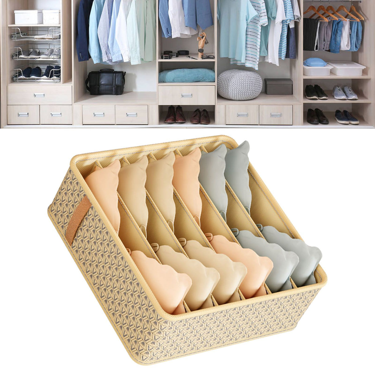 Closet Drawer Organizer Dividers Fabric Dresser Closet Organizers Storage Bins Space Saving Mess Free Beige Large 6 Grid 32x32x11cm