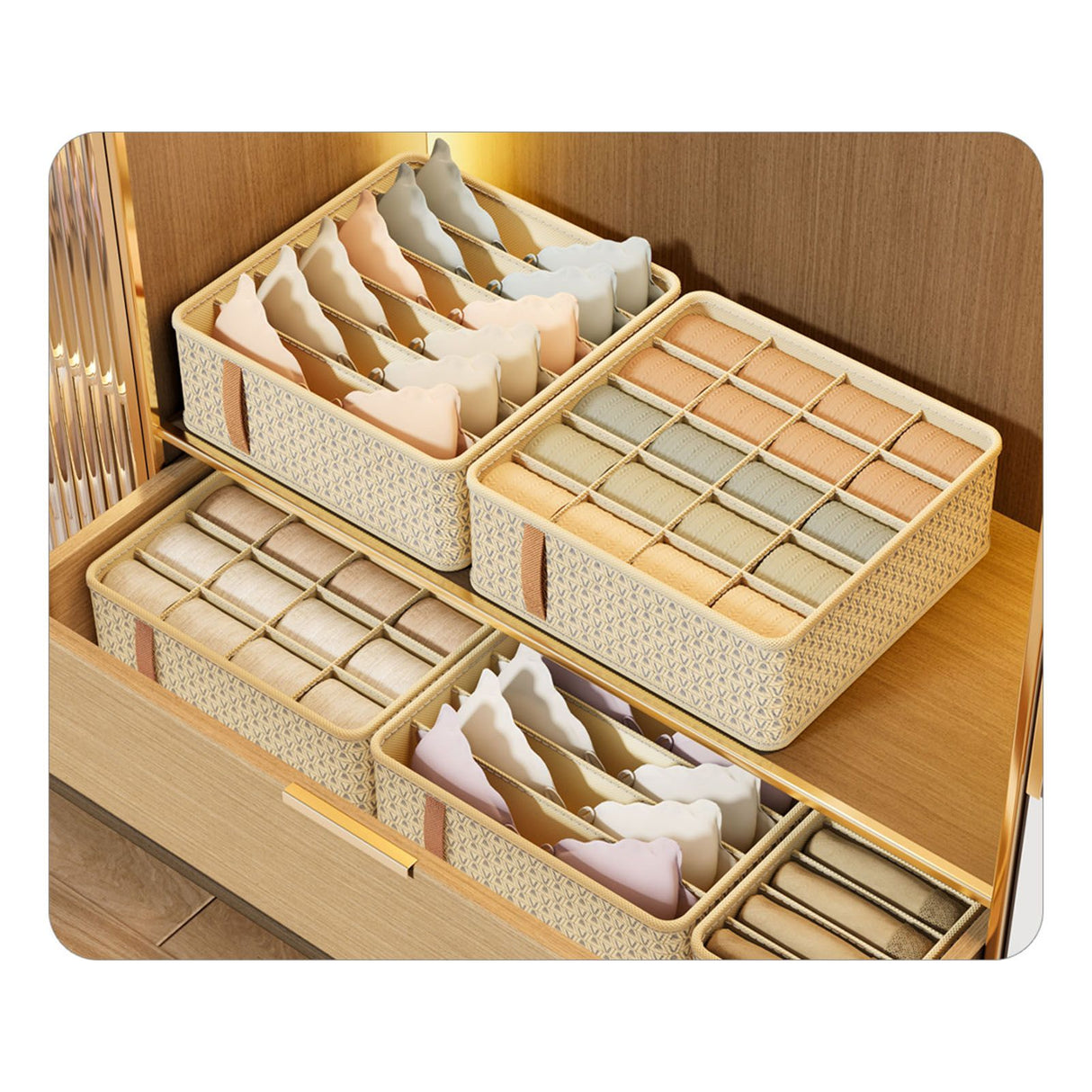 Closet Drawer Organizer Dividers Fabric Dresser Closet Organizers Storage Bins Space Saving Mess Free Beige Large 6 Grid 32x32x11cm