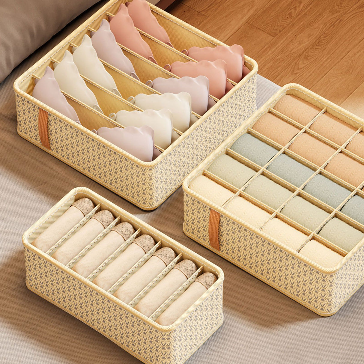 Closet Drawer Organizer Dividers Fabric Dresser Closet Organizers Storage Bins Space Saving Mess Free Beige Large 6 Grid 32x32x11cm