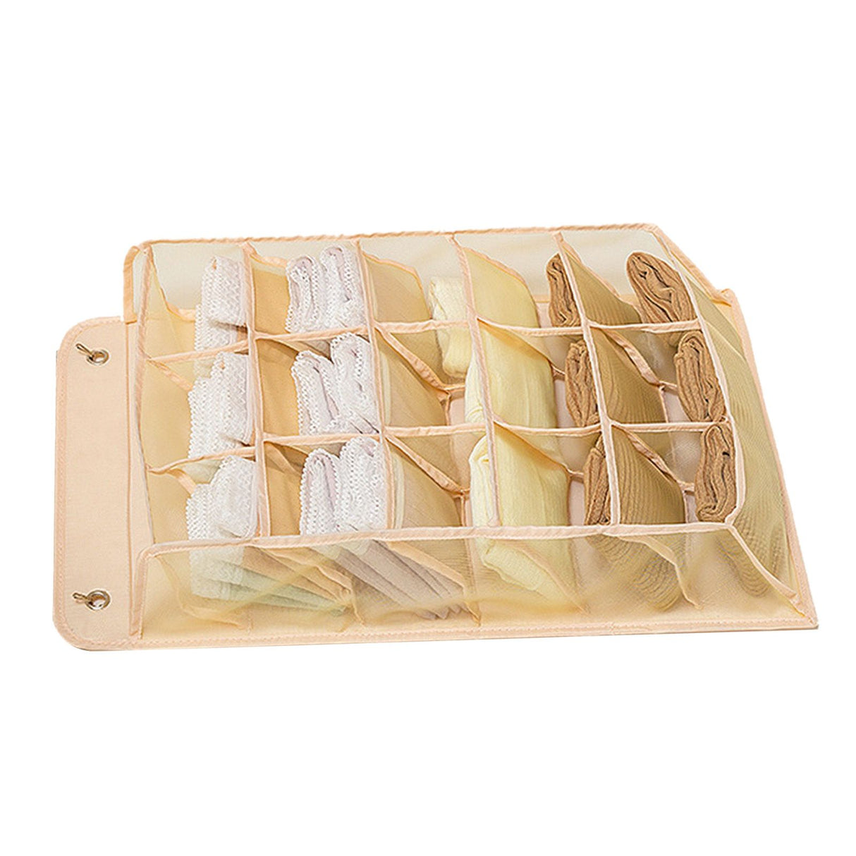 Closet Hanging Underwear Organizer Mesh Oxford Cloth PP Board Underwear Wall Shelf Wardrobe Hanging Storage Bag for Bra Socks Underpants 15 Pockets Beige