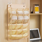 Closet Hanging Underwear Organizer Mesh Oxford Cloth PP Board Underwear Wall Shelf Wardrobe Hanging Storage Bag for Bra Socks Underpants 15 Pockets Beige