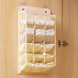 Closet Hanging Underwear Organizer Mesh Oxford Cloth PP Board Underwear Wall Shelf Wardrobe Hanging Storage Bag for Bra Socks Underpants 15 Pockets Beige - Close-Up Angle