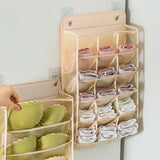 Closet Hanging Underwear Organizer Mesh Oxford Cloth PP Board Underwear Wall Shelf Wardrobe Hanging Storage Bag for Bra Socks Underpants 15 Pockets Beige