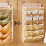 Closet Hanging Underwear Organizer Mesh Oxford Cloth PP Board Underwear Wall Shelf Wardrobe Hanging Storage Bag for Bra Socks Underpants 15 Pockets Beige