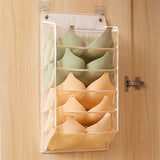 Closet Hanging Underwear Organizer Mesh Oxford Cloth PP Board Underwear Wall Shelf Wardrobe Hanging Storage Bag for Bra Socks Underpants 5 Pockets Beige - 45-Degree Angle