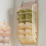 Closet Hanging Underwear Organizer Mesh Oxford Cloth PP Board Underwear Wall Shelf Wardrobe Hanging Storage Bag for Bra Socks Underpants 5 Pockets Beige
