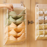 Closet Hanging Underwear Organizer Mesh Oxford Cloth PP Board Underwear Wall Shelf Wardrobe Hanging Storage Bag for Bra Socks Underpants 5 Pockets Beige - Low Angle