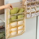 Closet Hanging Underwear Organizer Mesh Oxford Cloth PP Board Underwear Wall Shelf Wardrobe Hanging Storage Bag for Bra Socks Underpants 5 Pockets Beige - Extra Image