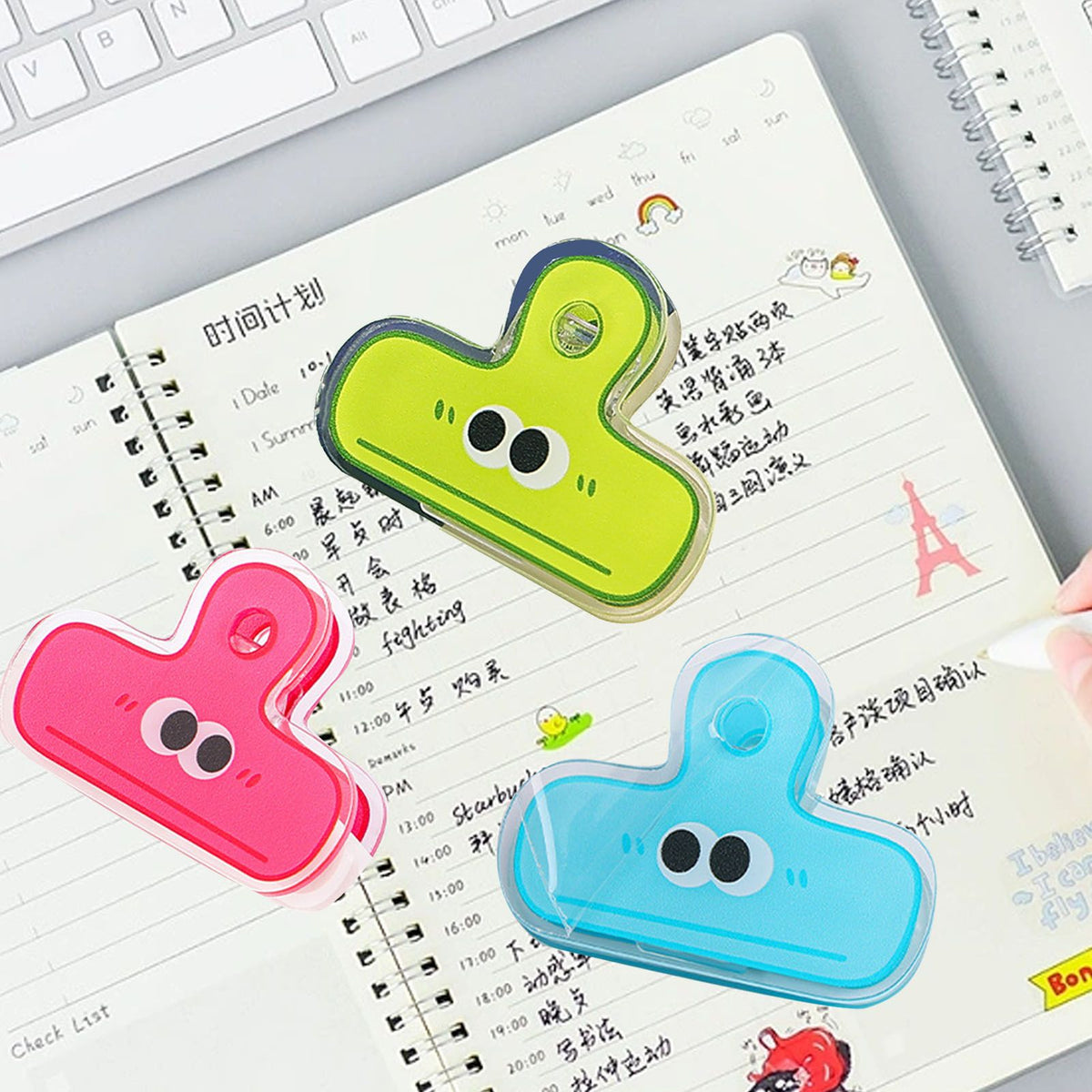 Stationery Clip Plastic Cute Cartoon Double Sided Multifunctional Long Tail Document Clamps For Office Supplies Binder Paper Green Expression