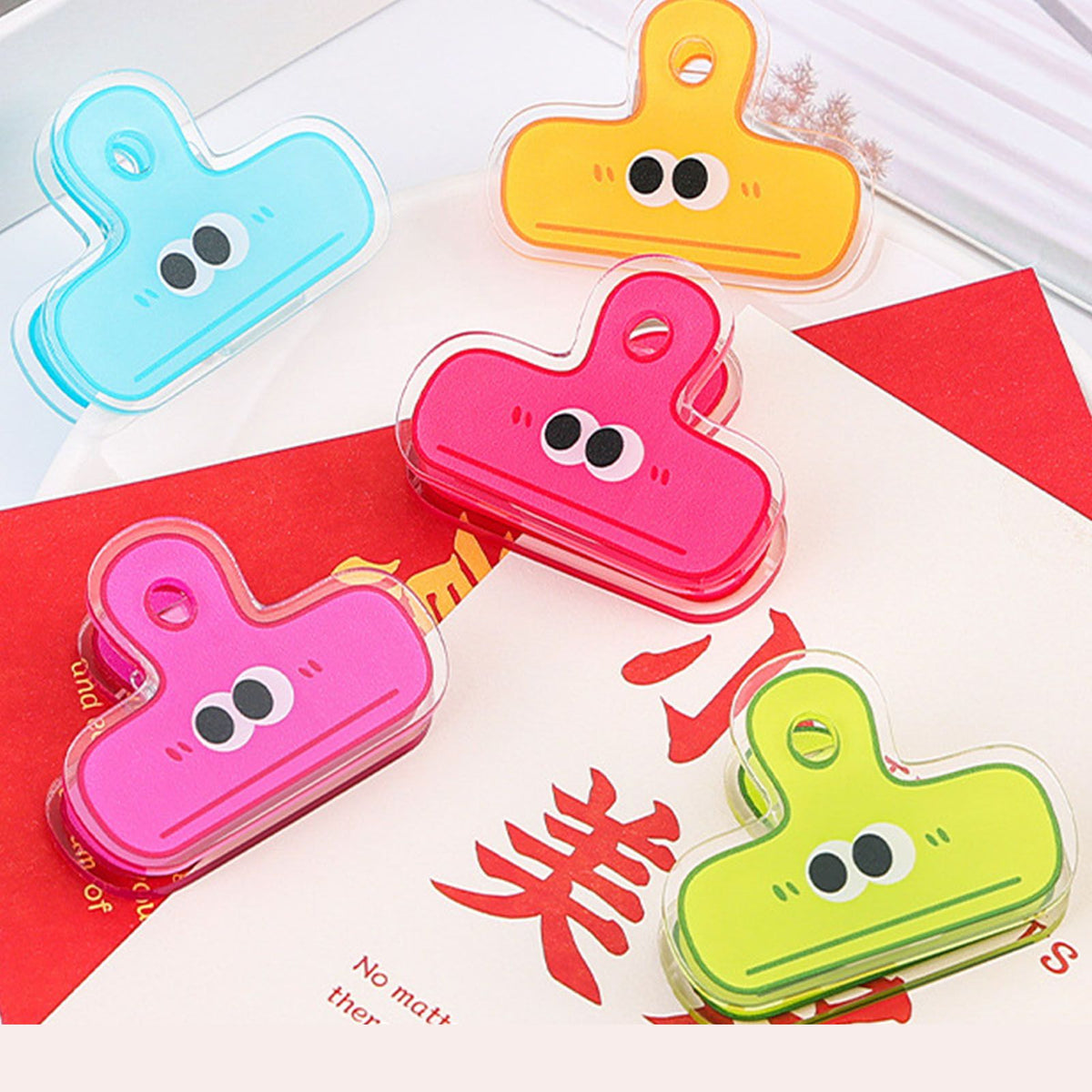 Stationery Clip Plastic Cute Cartoon Double Sided Multifunctional Long Tail Document Clamps For Office Supplies Binder Paper Blue Expression