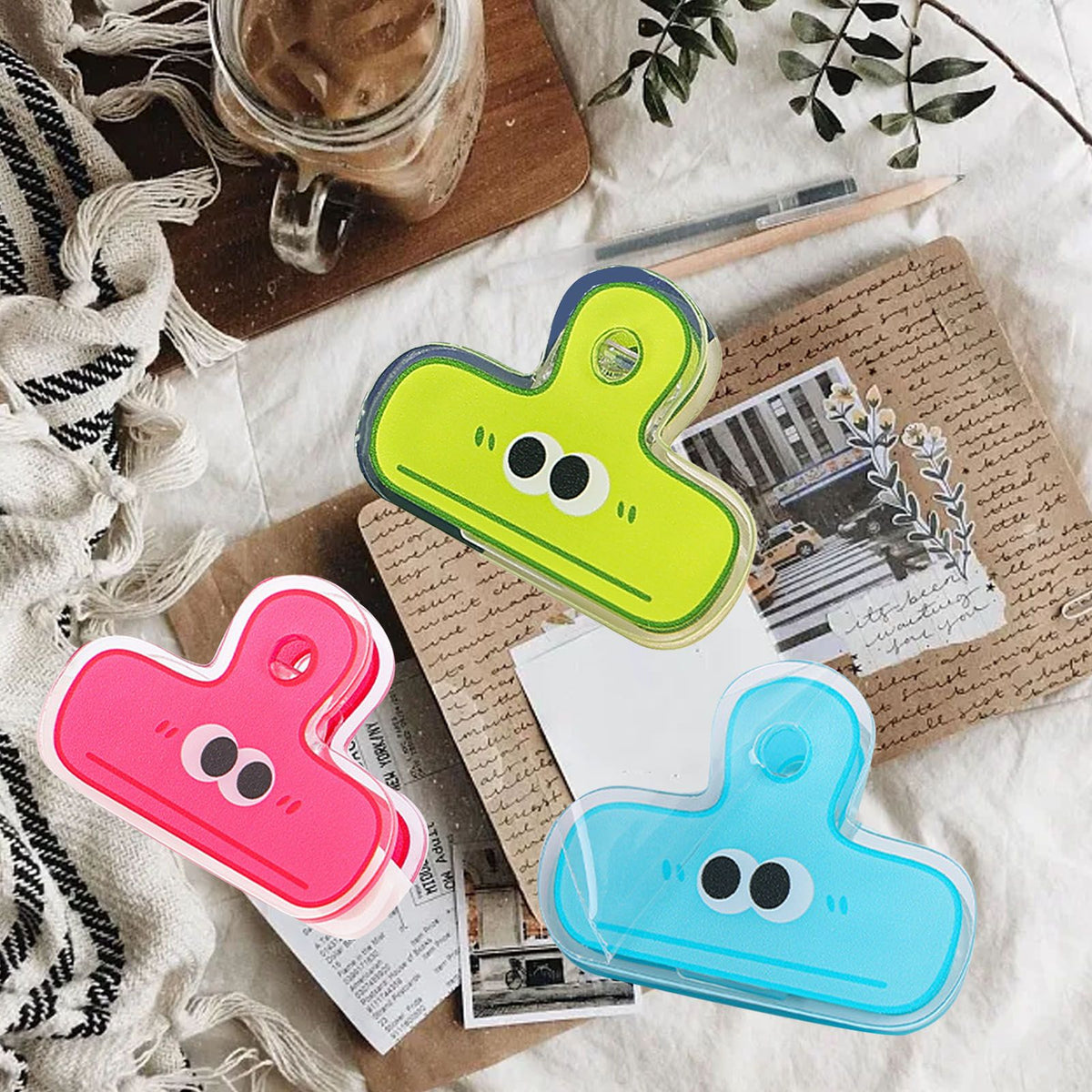 Stationery Clip Plastic Cute Cartoon Double Sided Multifunctional Long Tail Document Clamps For Office Supplies Binder Paper Blue Expression