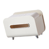 Desktop Tissue Box Multifunction Tissue Storage Dispenser with Phone Holder Remote Control Organizer Cream White - Front View