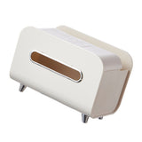 Desktop Tissue Box Multifunction Tissue Storage Dispenser with Phone Holder Remote Control Organizer Cream White