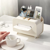 Desktop Tissue Box Multifunction Tissue Storage Dispenser with Phone Holder Remote Control Organizer Cream White - 45-Degree Angle