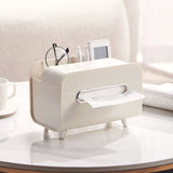 Desktop Tissue Box Multifunction Tissue Storage Dispenser with Phone Holder Remote Control Organizer Cream White - Extra Image