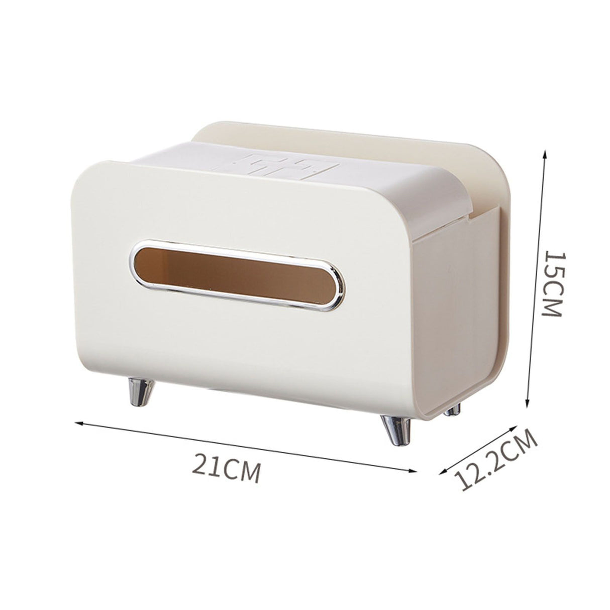 Desktop Tissue Box Multifunction Tissue Storage Dispenser with Phone Holder Remote Control Organizer Cream White