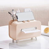 Desktop Tissue Box Multifunction Tissue Storage Dispenser with Phone Holder Remote Control Organizer Pink - 45-Degree Angle