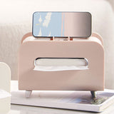 Desktop Tissue Box Multifunction Tissue Storage Dispenser with Phone Holder Remote Control Organizer Pink - Close-Up Angle