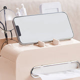 Desktop Tissue Box Multifunction Tissue Storage Dispenser with Phone Holder Remote Control Organizer Pink - Low Angle