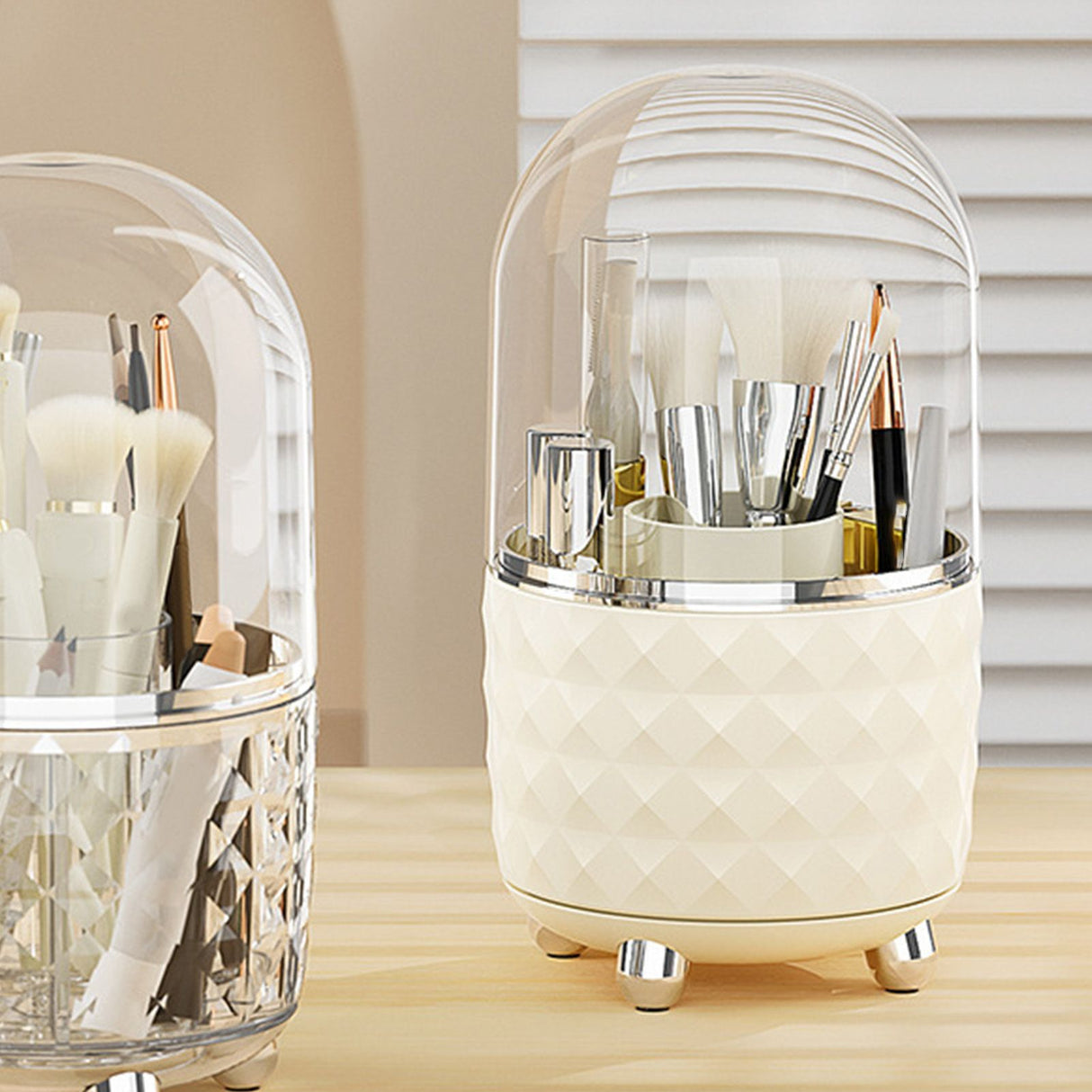 Rotating Pen Holder Desktop Makeup Brush Storage Organizer Plastic Home Decoration for Cosmetics Pencil White