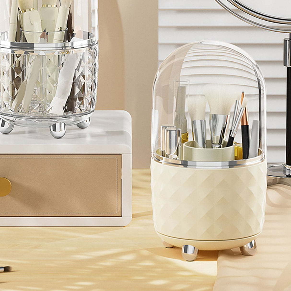 Rotating Pen Holder Desktop Makeup Brush Storage Organizer Plastic Home Decoration for Cosmetics Pencil White