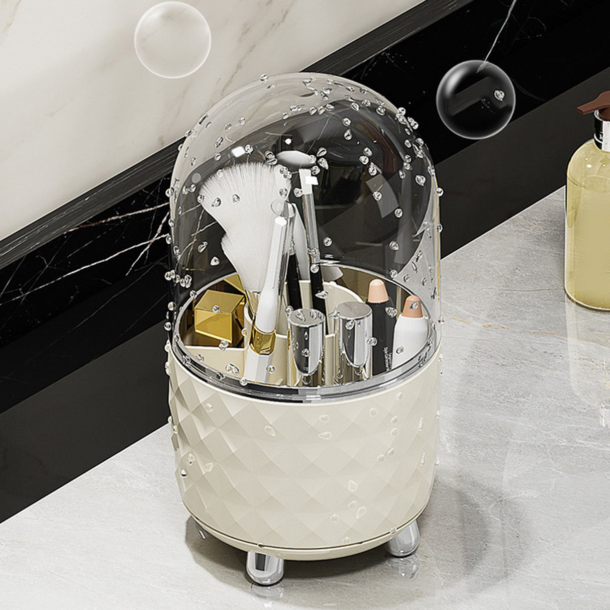 Rotating Pen Holder Desktop Makeup Brush Storage Organizer Plastic Home Decoration for Cosmetics Pencil White