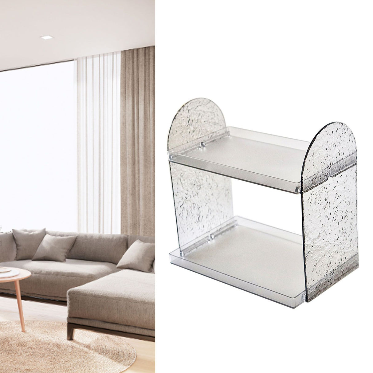2 Tier Desk Organizer Double Layer Storage Rack Transparent Desktop Stand Holder for Stationery Cosmetic Transparent Grey