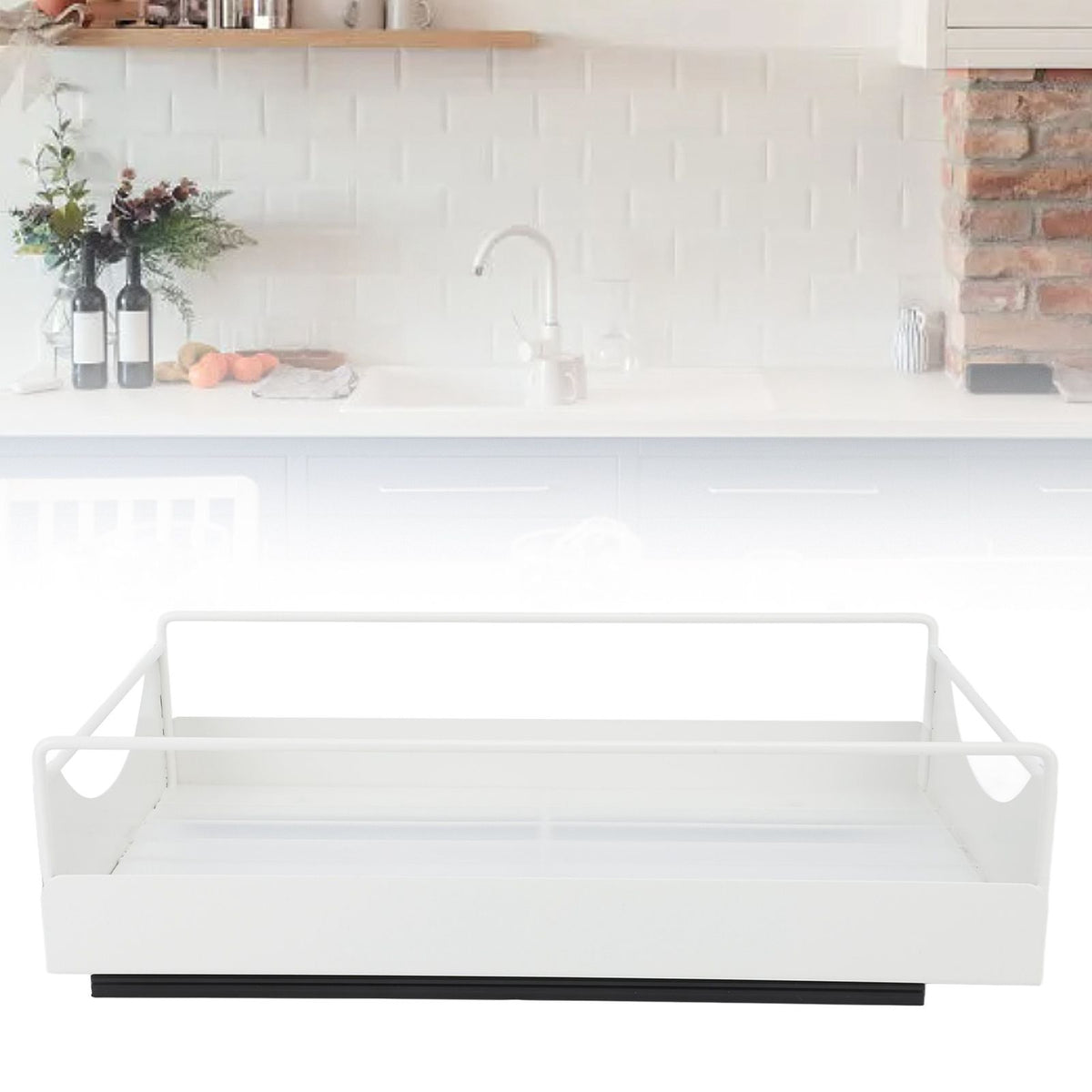 Pull Out Cabinet Organizer Carbon Steel Smooth Sliding Silent Slide Out Pantry Shelves for Bathroom Wardrobe White M 227x401x85mm