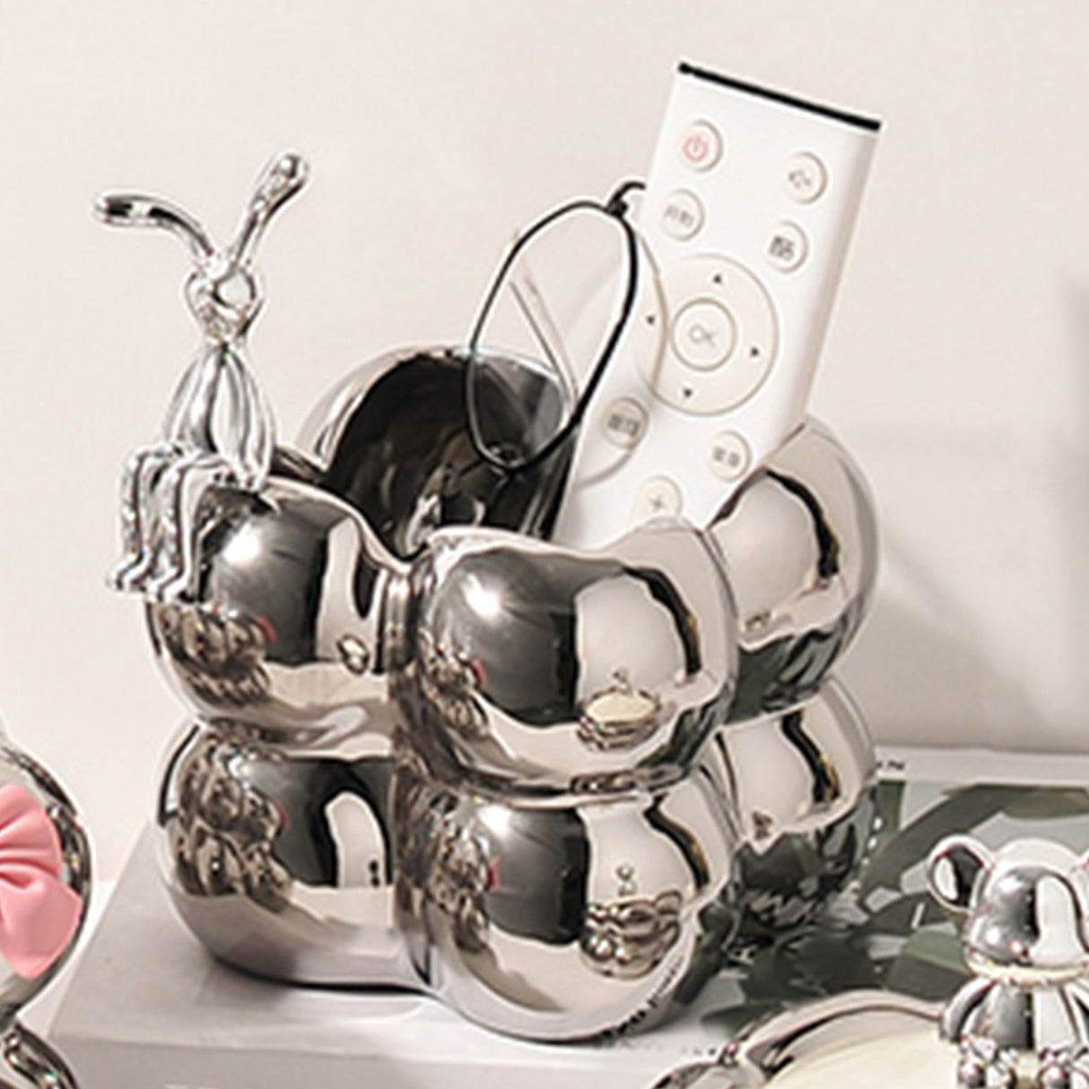 Storage Box Ceramic Modern Exquisite Rabbit Shape Decoration Multi Purpose Organizer Box for Cosmetics Keys Home Decor Silver