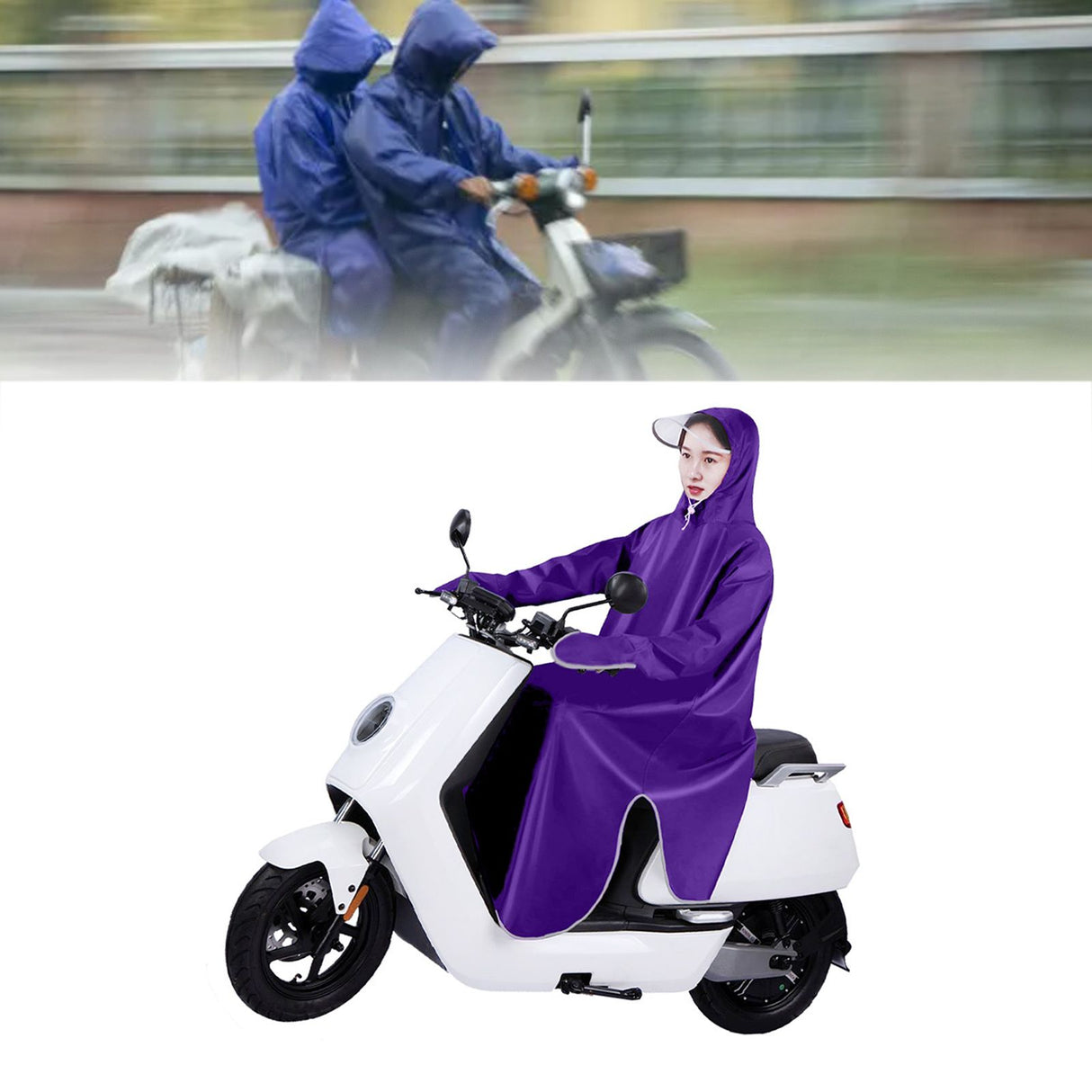 Electric Bike Raincoat Enlarged Protection Oxford Cloth Adults Sleeve Rain Poncho for Cycling Purple 5XL