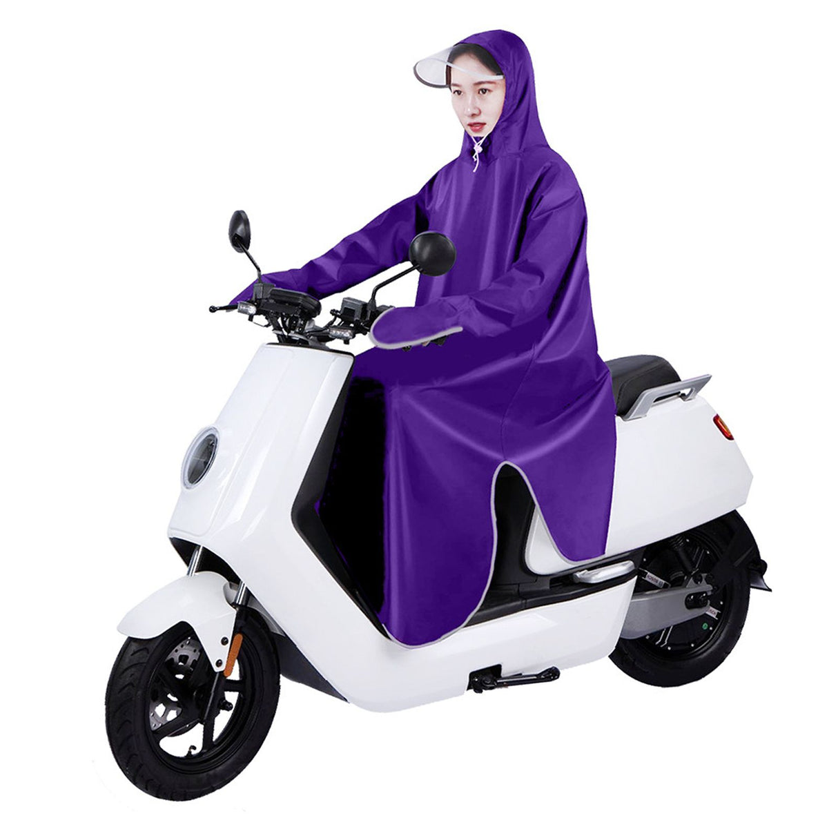 Electric Bike Raincoat Enlarged Protection Oxford Cloth Adults Sleeve Rain Poncho for Cycling Purple 5XL