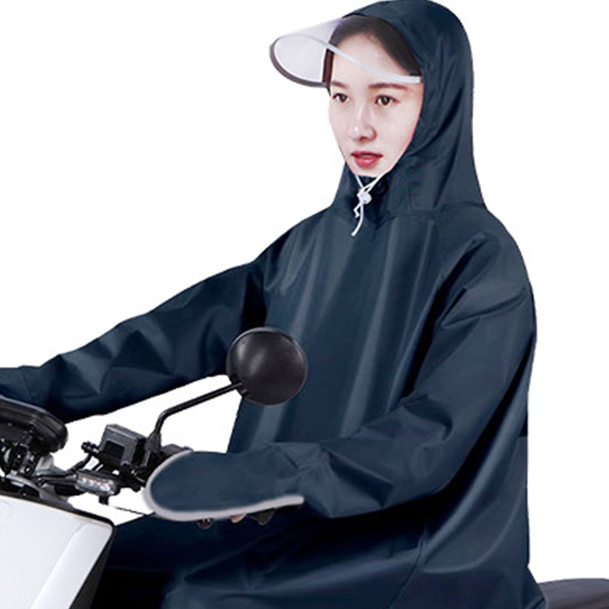 Electric Bike Raincoat Enlarged Protection Oxford Cloth Adults Sleeve Rain Poncho for Cycling Navy Blue 5XL