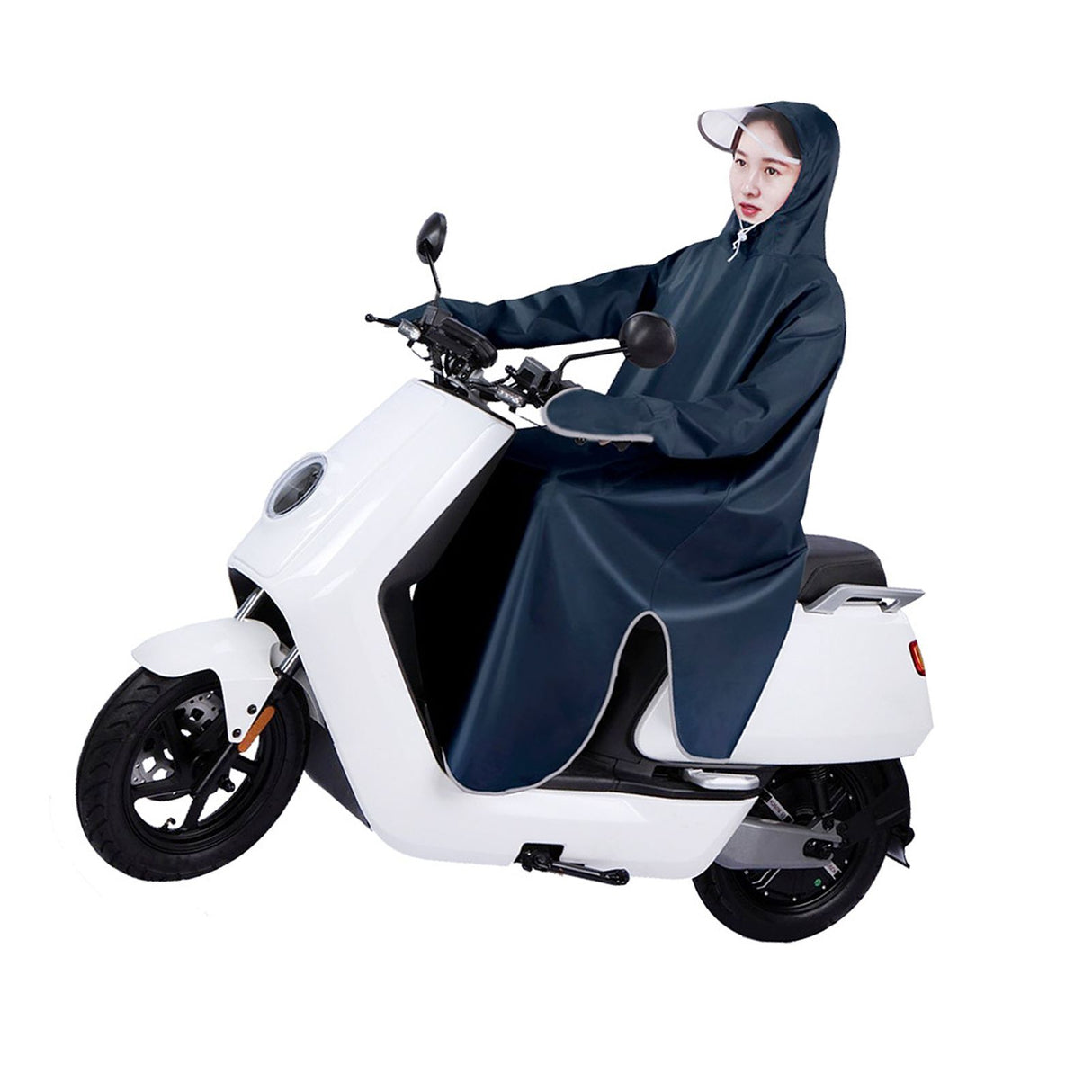 Electric Bike Raincoat Enlarged Protection Oxford Cloth Adults Sleeve Rain Poncho for Cycling Navy Blue 5XL