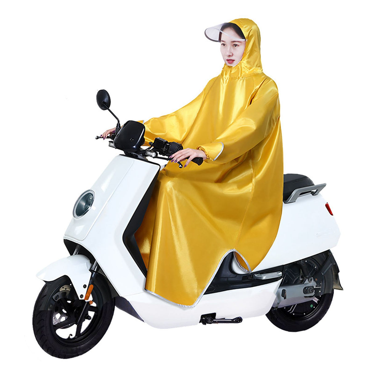 Electric Bike Raincoat Enlarged Protection Oxford Cloth Adults Sleeve Rain Poncho for Cycling Golden Yellow 5XL