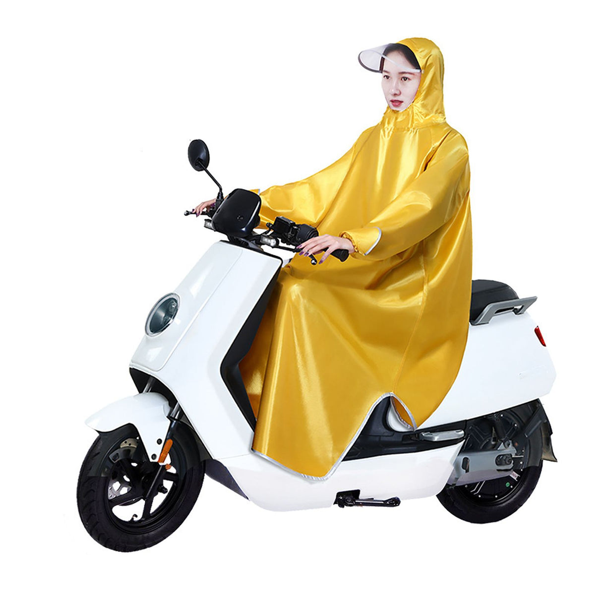 Electric Bike Raincoat Enlarged Protection Oxford Cloth Adults Sleeve Rain Poncho for Cycling Golden Yellow 5XL