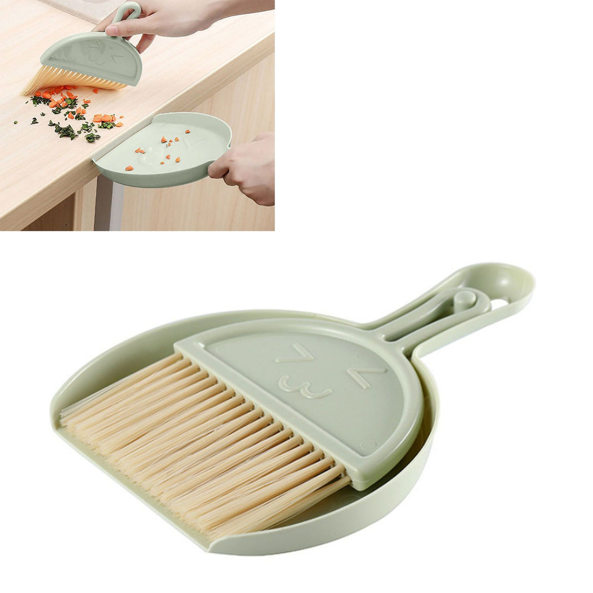 Mini Broom Dustpan Set Smile Face Plastic Handheld Efficient Cleaning Portable Tiny Brush Dustpan for Tabletop Office Green