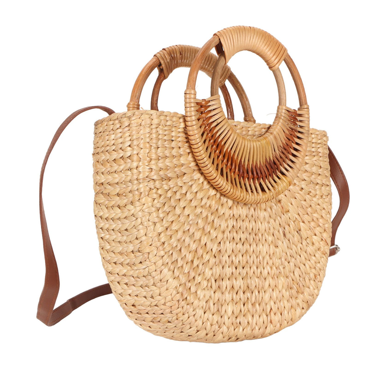 Women Rattan Bag Retro Fashion Small Semicircle Handwoven Straw Shoulder Bag Clutch Bag for Beach Travel