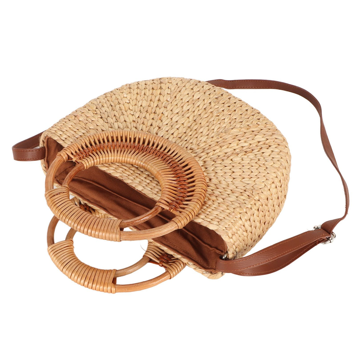 Women Rattan Bag Retro Fashion Small Semicircle Handwoven Straw Shoulder Bag Clutch Bag for Beach Travel