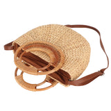 Women Rattan Bag Retro Fashion Small Semicircle Handwoven Straw Shoulder Bag Clutch Bag for Beach Travel