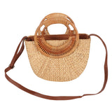 Women Rattan Bag Retro Fashion Small Semicircle Handwoven Straw Shoulder Bag Clutch Bag for Beach Travel