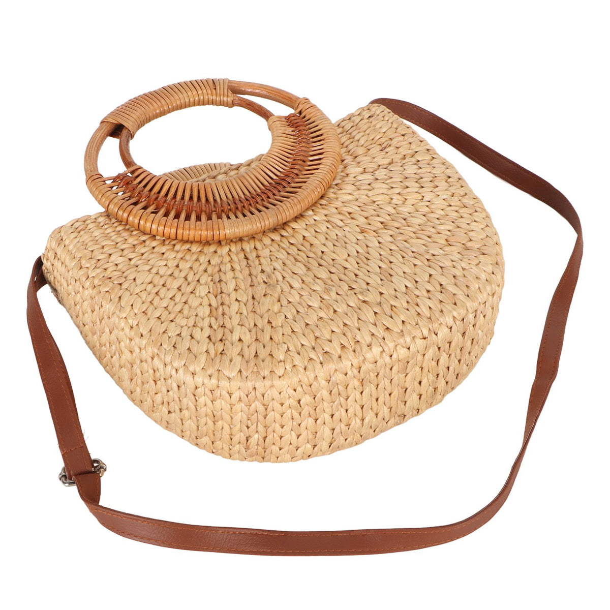 Women Rattan Bag Retro Fashion Small Semicircle Handwoven Straw Shoulder Bag Clutch Bag for Beach Travel