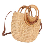 Women Rattan Bag Retro Fashion Small Semicircle Handwoven Straw Shoulder Bag Clutch Bag for Beach Travel
